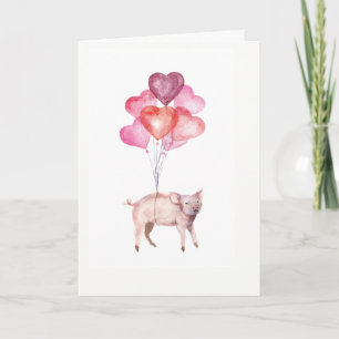 Supercutes Aquarellschwein mit Herzballons Feiertagskarte