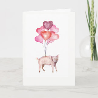 Supercutes Aquarellschwein mit Herzballons Feiertagskarte