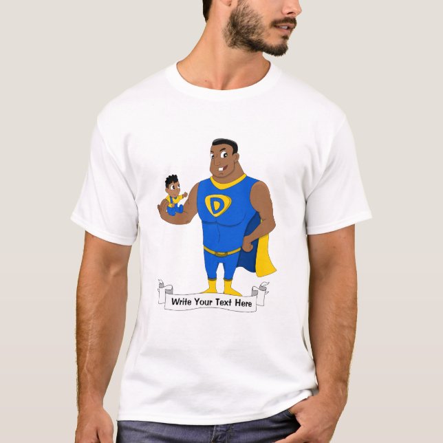 Superdad und Kind - Cartoon T-Shirt (Vorderseite)