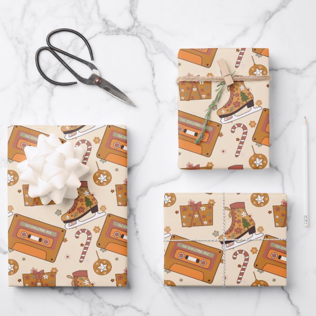 Superfloral Retro Christmas Joy Geschenkpapier Set (Vorderseite)