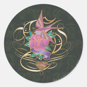 Supergirl Bird und Blume Runder Aufkleber