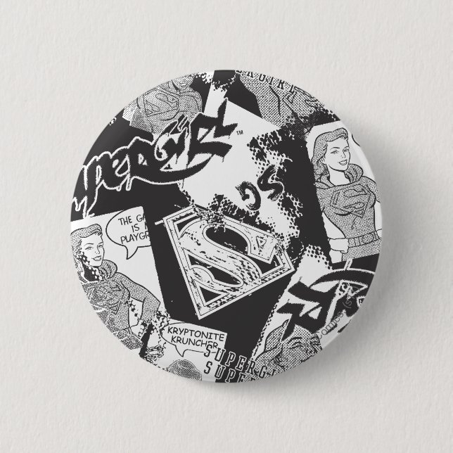 Supergirl Black and White Collage Button (Vorderseite)