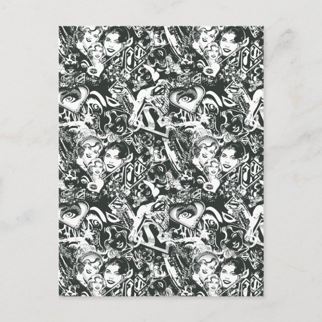 Supergirl Black and White Collage Postkarte (Vorderseite)