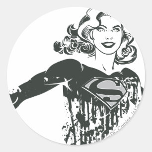 Supergirl Black and White Zeichnend 1 Runder Aufkleber