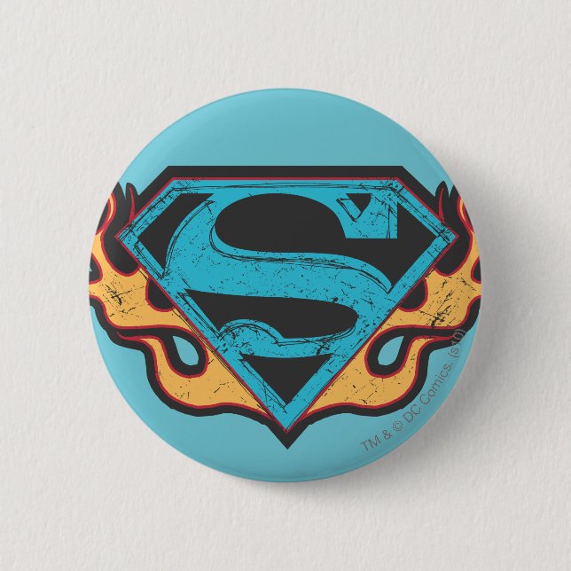Supergirl Blue Logo mit Flammen Button (Vorderseite)