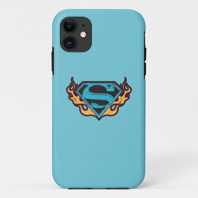 Supergirl Blue Logo mit Flammen Case-Mate iPhone Hülle (Rückseite)