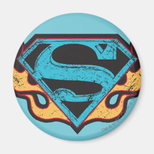 Supergirl Blue Logo mit Flammen Magnet