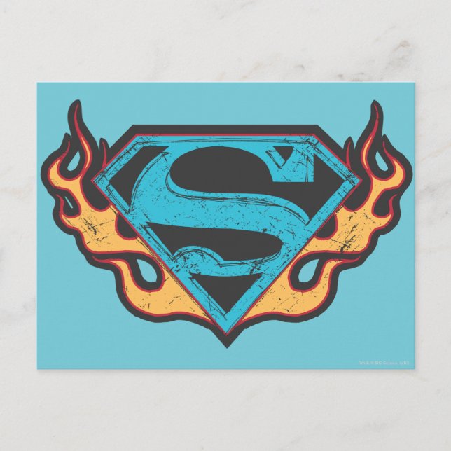 Supergirl Blue Logo mit Flammen Postkarte (Vorderseite)