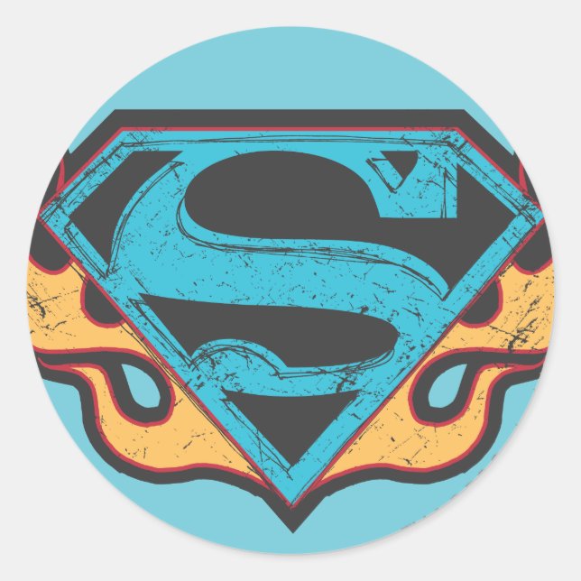 Supergirl Blue Logo mit Flammen Runder Aufkleber (Vorderseite)