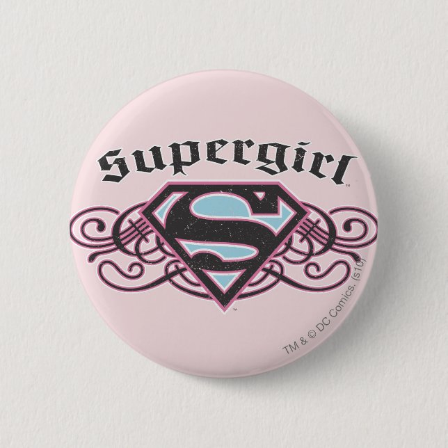Supergirl Button Strips Schwarz und Rosa (Vorderseite)