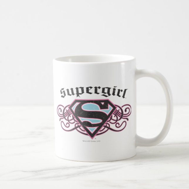 Supergirl Button Strips Schwarz und Rosa Kaffeetasse (Rechts)