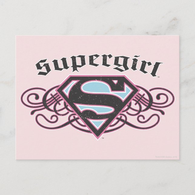Supergirl Button Strips Schwarz und Rosa Postkarte (Vorderseite)