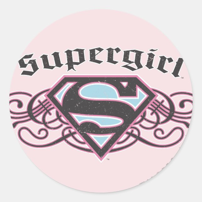 Supergirl Button Strips Schwarz und Rosa Runder Aufkleber (Vorderseite)