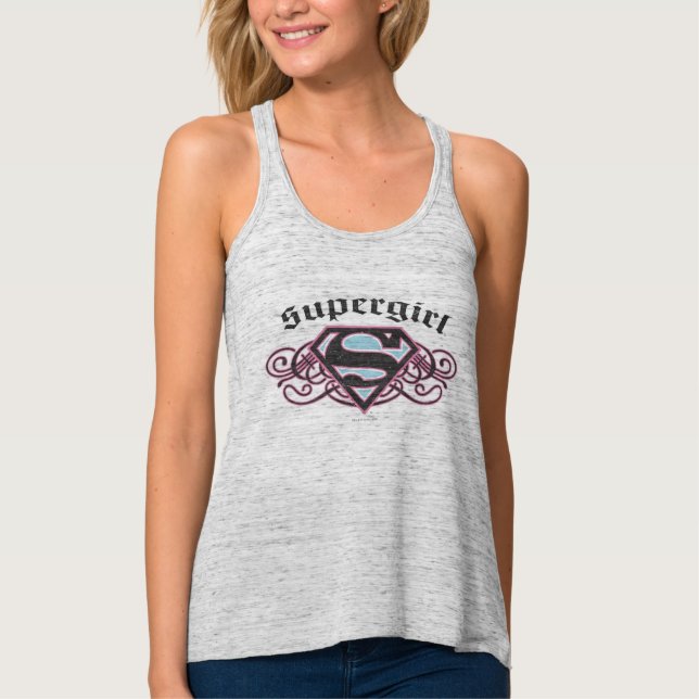 Supergirl Button Strips Schwarz und Rosa Tank Top (Vorderseite)