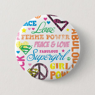 Supergirl Colorful Text Collage Button