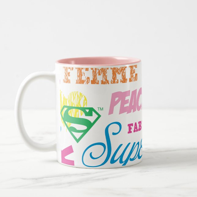 Supergirl Colorful Text Collage Zweifarbige Tasse (Links)