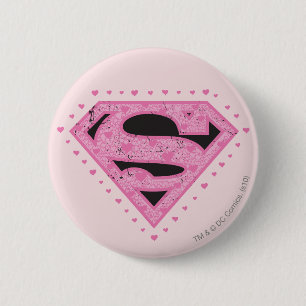 Supergirl Distressed Logo Schwarz und Rosa Button