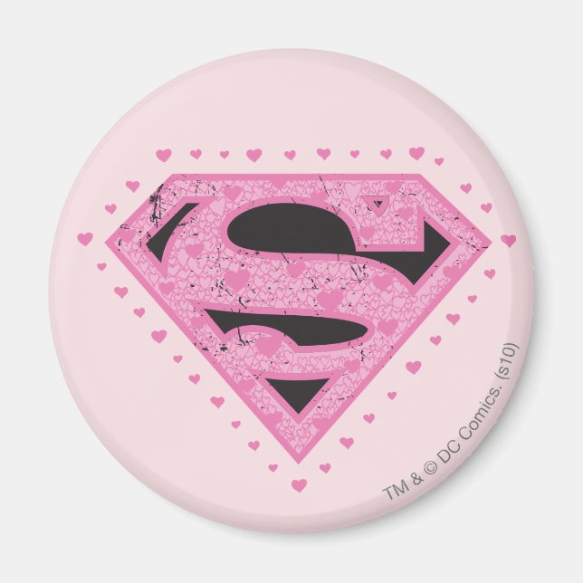 Supergirl Distressed Logo Schwarz und Rosa Magnet (Vorne)