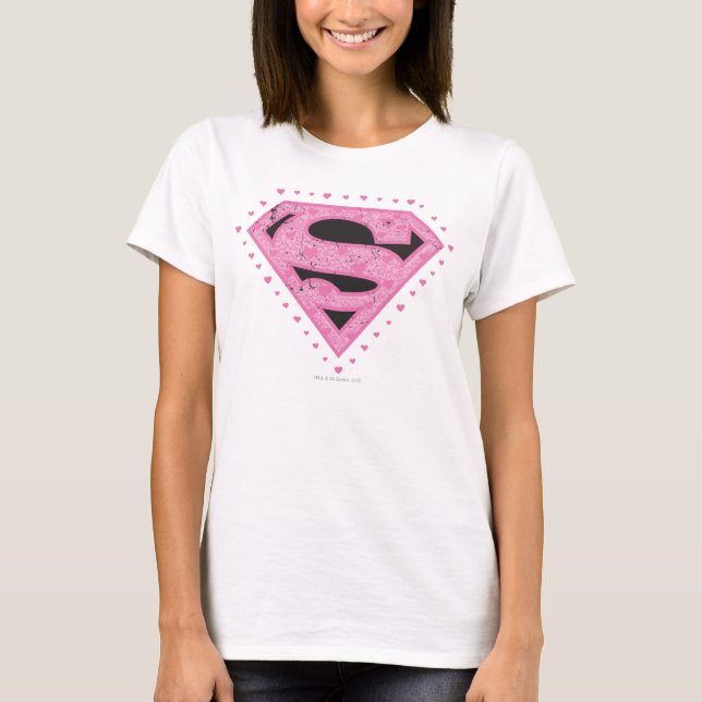 Supergirl Distressed Logo Schwarz und Rosa T-Shirt (Vorderseite)