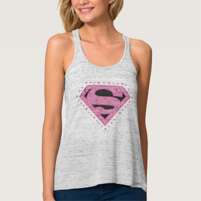 Supergirl Distressed Logo Schwarz und Rosa Tank Top (Vorderseite)