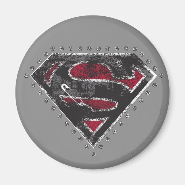 Supergirl Distressed Logo Schwarz und Rot Magnet (Vorne)