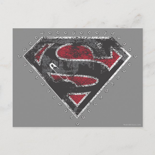 Supergirl Distressed Logo Schwarz und Rot Postkarte (Vorderseite)