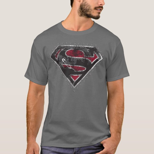 Supergirl Distressed Logo Schwarz und Rot T-Shirt (Vorderseite)