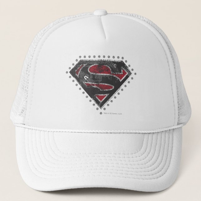 Supergirl Distressed Logo Schwarz und Rot Truckerkappe (Vorderseite)