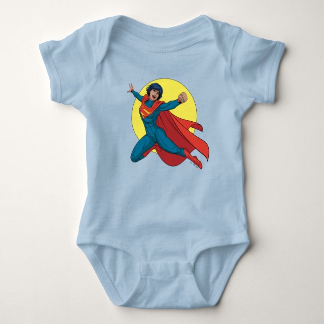 Supergirl Fliegen in Blue Anzug Baby Strampler (Vorderseite)