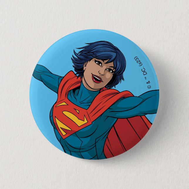 Supergirl Fliegen in Blue Anzug Button (Vorderseite)