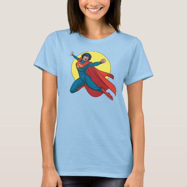 Supergirl Fliegen in Blue Anzug T-Shirt (Vorderseite)