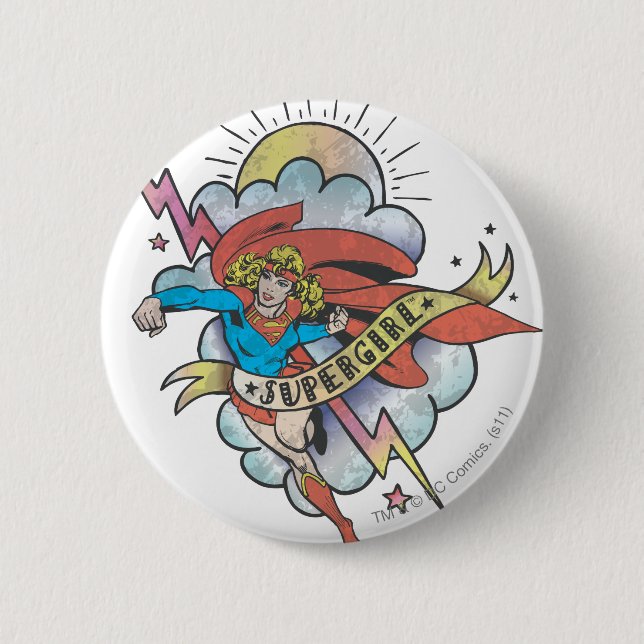 Supergirl Flying Lightning Tattoo Button (Vorderseite)
