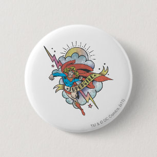 Supergirl Flying Lightning Tattoo Button
