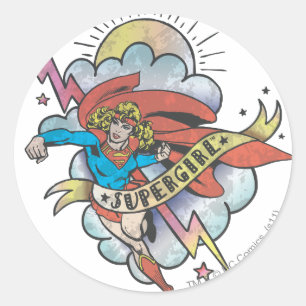 Supergirl Flying Lightning Tattoo Runder Aufkleber