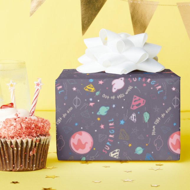 Supergirl Flying Up Illustration Geschenkpapier (Geburtstagsparty)