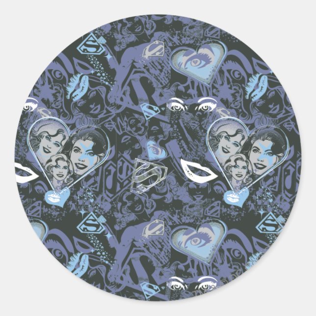 Supergirl Herz und Lips Muster Runder Aufkleber (Vorderseite)