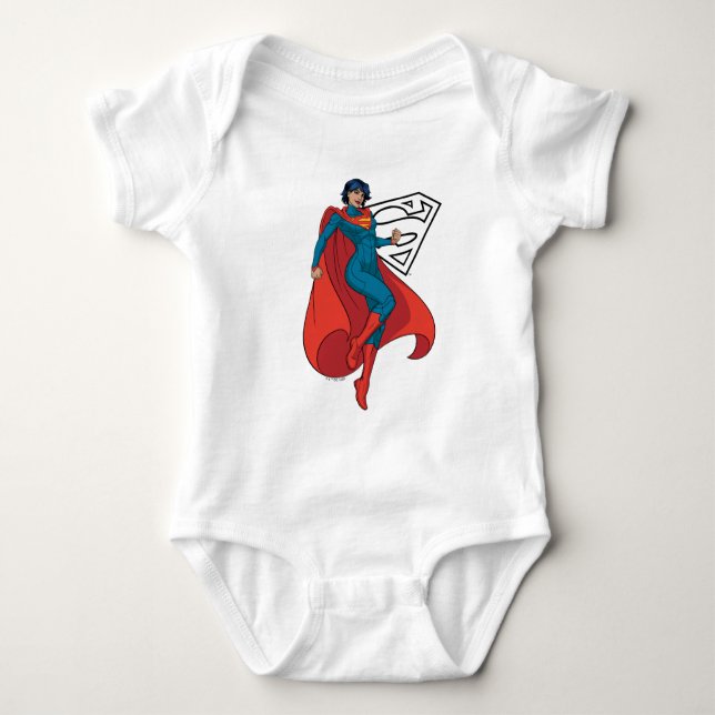 Supergirl Hovering in Blue Anzug Baby Strampler (Vorderseite)
