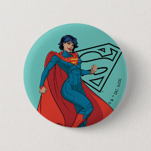 Supergirl Hovering in Blue Anzug Button