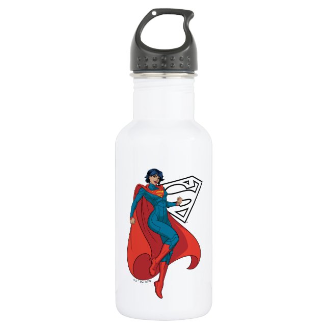 Supergirl Hovering in Blue Anzug Edelstahlflasche (Vorderseite)