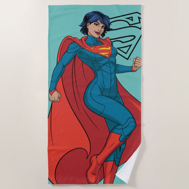 Supergirl Hovering in Blue Anzug Strandtuch (Vorderseite)