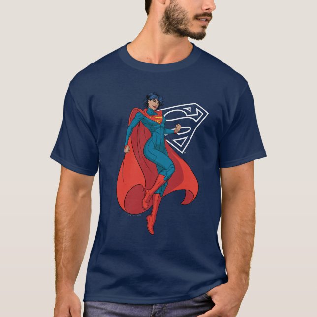 Supergirl Hovering in Blue Anzug T-Shirt (Vorderseite)