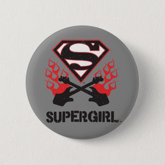 Supergirl Logo Black Flaming Gitarren Button (Vorderseite)