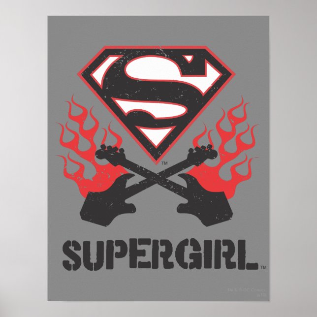 Supergirl Logo Black Flaming Gitarren Poster (Vorne)