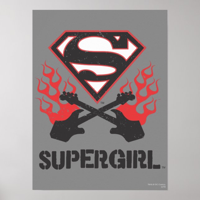 Supergirl Logo Black Flaming Gitarren Poster (Vorne)
