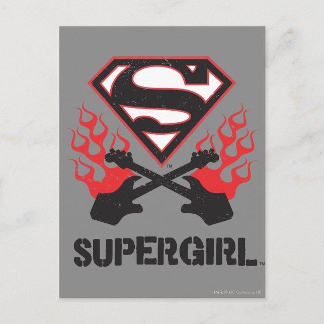 Supergirl Logo Black Flaming Gitarren Postkarte (Vorderseite)