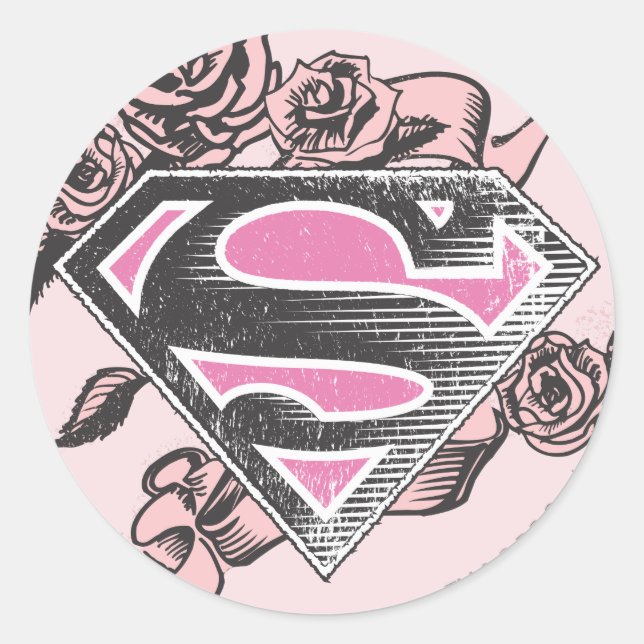 Supergirl-Logo mit Rose Runder Aufkleber (Vorderseite)