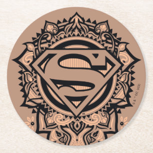 Supergirl Mandala Graphic Runder Pappuntersetzer