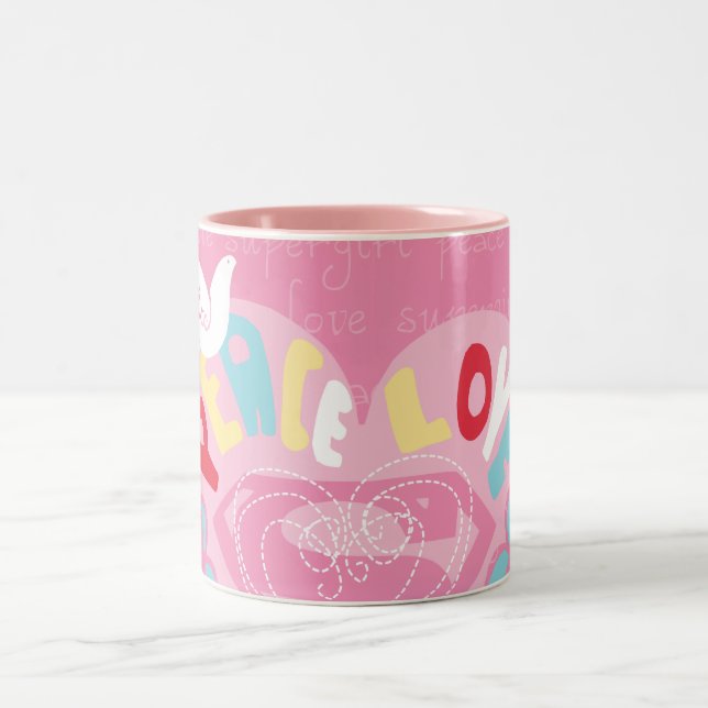 Supergirl Peace und Liebe Pink Zweifarbige Tasse (Mittel)