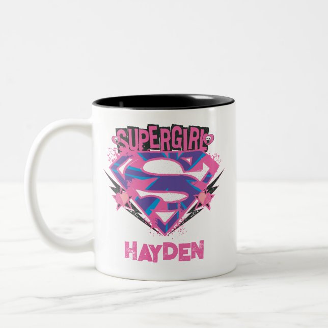 Supergirl Pink and Purple Grunge Logo Zweifarbige Tasse (Links)