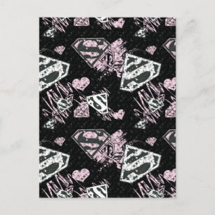 Supergirl Pink and White Logo Pattern Postkarte